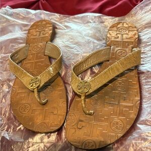 Tory Burch Gold Flip Flops